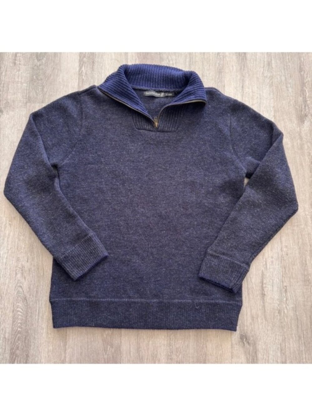 IrelandsEye Dublin Mens 100% Wool Quarter Zip Sweater Navy Blue Size Medium
